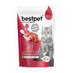 Bestpet - BestPet Pouch Sığır Etli Jelly Tahılsız Yetişkin Kedi Konservesi 85 Gr 