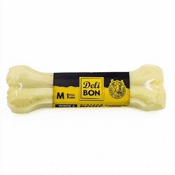 Delibon - Delibon Beyaz Pres Deri Kemik Köpek Ödülü 15 Cm Medium 