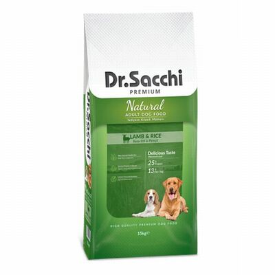 Dr.Sacchi Premium Natürel Lamb & Rice Kuzulu ve Pirinçli Yetişkin Köpek Maması 15 Kg 