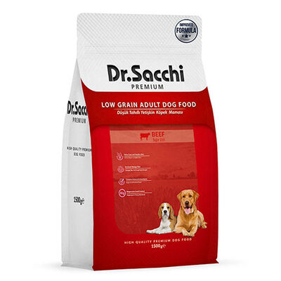 Dr.Sacchi Premium Sığır Etli Düşük Tahıllı Yetişkin Köpek Maması 1,5 Kg 