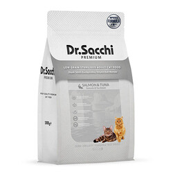 Dr.Sacchi - Dr.Sacchi Premium Somonlu ve Ton Balıklı Düşük Tahıllı Kısırlaştırılmış Kedi Maması 1 Kg 