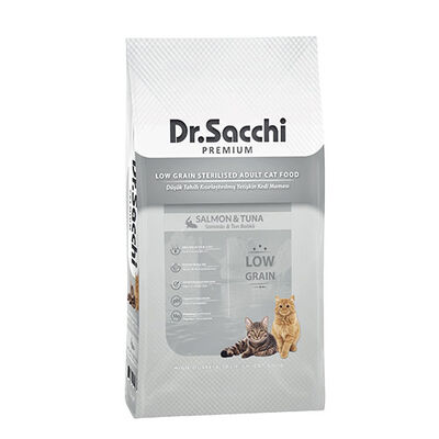 Dr.Sacchi Premium Sterilised Somon ve Ton Balıklı Düşük Tahıllı Kısırlaştırılmış Kedi Maması 10 Kg 