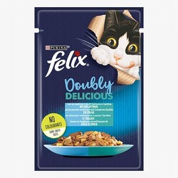 Felix - Felix Pouch Çifte Lezzet Somonlu ve Sardalyalı Yetişkin Kedi Konservesi 12 Adet 85 Gr 