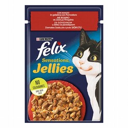 Felix - Felix Pouch Sensation Jellies Sığır Etli ve Domatesli Yetişkin Kedi Konservesi 12 Adet 85 Gr 