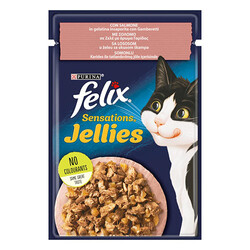 Felix - Felix Pouch Sensation Jellies Somonlu ve Karidesli Yetişkin Kedi Konservesi 12 Adet 85 Gr 