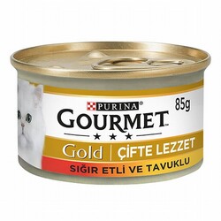 Gourmet Gold - Gourmet Gold Çifte Lezzet Sığır Etli Tavuklu Yetişkin Kedi Konservesi 12 Adet 85 Gr 