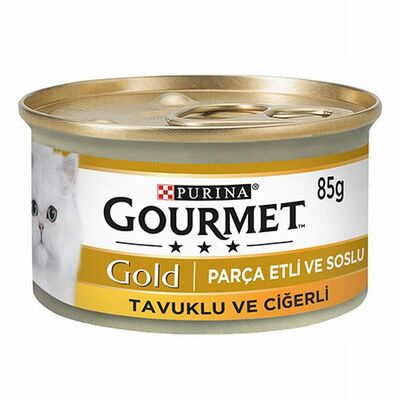 Gourmet Gold Parça Etli Soslu Tavuklu Ciğerli Yetişkin Kedi Konservesi 24 Adet 85 Gr 