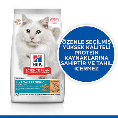 Hill’s SCIENCE PLAN Hypoallergenic Yumurta ve Böcek Proteinli Tahılsız Yetişkin Kedi Maması 1,5 Kg 