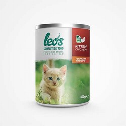 Leos - Leos Tavuk Parça Etli Soslu Yavru Kedi Konservesi 12 Adet 400 Gr 