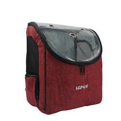 Lepus - Lepus Backpack Şeffaf Kapaklı Kedi ve Köpek Taşıma Çantası Bordo 30x25x40 Cm 