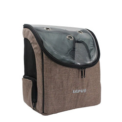 Lepus - Lepus Backpack Şeffaf Kapaklı Kedi ve Köpek Taşıma Çantası Kahverengi 30x25x40 Cm 