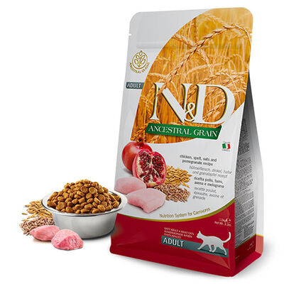 N&D Ancestral Grain Tavuklu Narlı Düşük Tahıllı Yetişkin Kedi Maması 5 Kg 