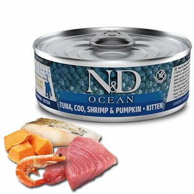 N&D Ocean Pumpkin Balkabaklı Morina Balıklı Karidesli Tahılsız Yavru Kedi Konservesi 80 Gr 