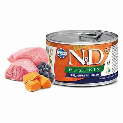 N&D Pumpkin Balkabaklı Kuzulu Yaban Mersinli Küçük Irk Tahılsız Yavru Köpek Konservesi 140 Gr 