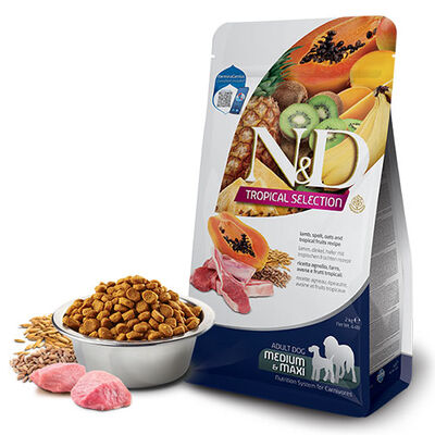 N&D Tropical Selection Kuzu Etli ve Tropikal Meyveli Orta ve Büyük Irk Yetişkin Köpek Maması 10 Kg 