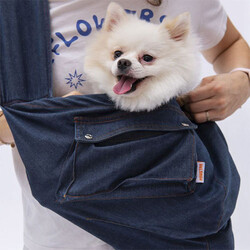 Pawstar - Pawstar Mavi Denim Crossbody Kedi ve Küçük Irk Köpek Taşıma Çantası 50x15x20 Cm 