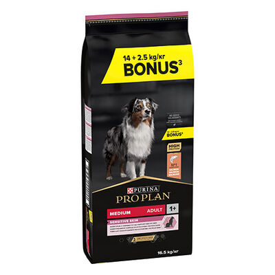 Pro Plan Medium Sensitive Skin Adult Somonlu Orta Irk Yetişkin Köpek Maması 14+2,5 Kg Bonus Paket 