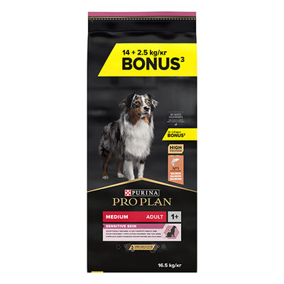 Pro Plan Medium Sensitive Skin Adult Somonlu Orta Irk Yetişkin Köpek Maması 14+2,5 Kg Bonus Paket 