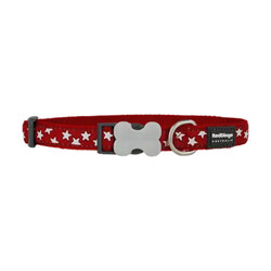 Reddingo - Reddingo Kırmızı Üzerine Beyaz Yıldızlı Köpek Boyun Tasması Large 25 Mm 41-63 Cm 