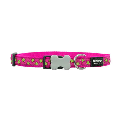 Reddingo Pembe Üzerine Lime Yıldızlı Köpek Boyun Tasması Medium 20 Mm 31-47 Cm 