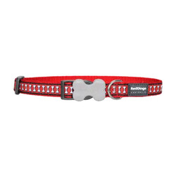 Reddingo - Reddingo Reflektörlü Kemik Desenli Kırmızı Köpek Boyun Tasması Small 15 Mm 24-36 Cm 