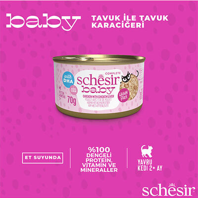 Schesir Babycat Tavuklu ve Ciğerli Tahılsız Yavru Kedi Konservesi 70 Gr 