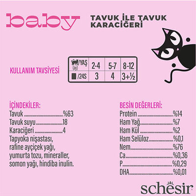 Schesir Babycat Tavuklu ve Ciğerli Tahılsız Yavru Kedi Konservesi 70 Gr 