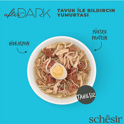 Schesir After Dark Sos İçinde Tavuklu ve Bıldırcın Yumurtalı Tahılsız Yetişkin Kedi Konservesi 80 Gr 