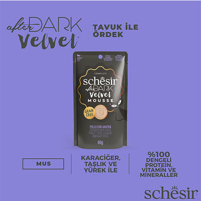 Schesir After Dark Pouch Tavuklu ve Ördek Etli Tahılsız Yetişkin Kedi Konservesi 80 Gr 