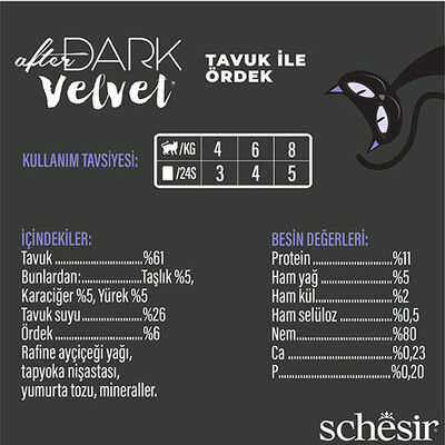 Schesir After Dark Pouch Tavuklu ve Ördek Etli Tahılsız Yetişkin Kedi Konservesi 80 Gr 