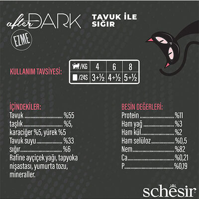 Schesir After Dark Pate Tavuk Etli ve Sığır Etli Tahılsız Yetişkin Kedi Konservesi 80 Gr 