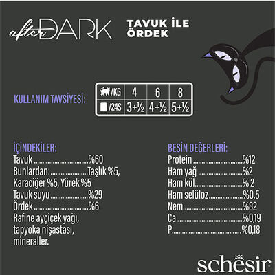 Schesir After Dark Sos İçinde Tavuk Etli ve Ördek Etli Tahılsız Yetişkin Kedi Konservesi 80 Gr 