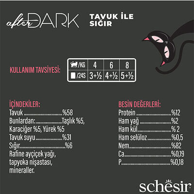 Schesir After Dark Sos İçinde Tavuk Etli ve Sığır Etli Tahılsız Yetişkin Kedi Konservesi 80 Gr 