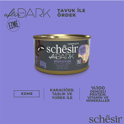 Schesir After Dark Pate Tavuk Etli ve Ördek Etli Tahılsız Yetişkin Kedi Konservesi 80 Gr 