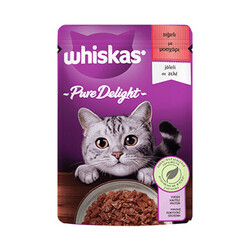 Whiskas - Whiskas Pouch Pure Delight Jöle İçinde Sığır Etli Yetişkin Kedi Konservesi 12 Adet 85 Gr 